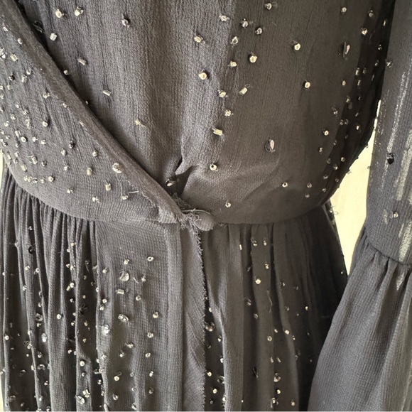Free People beaded black wrap mini dress size 4 - Picture 10 of 10